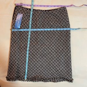 Nine West Brown&Tan knit skirt with cheetah lining. Fringe! Size 8